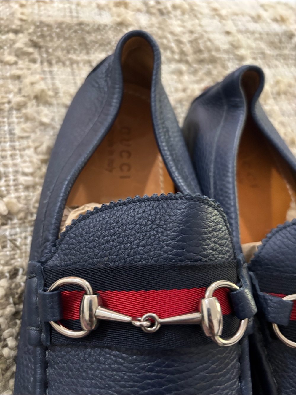 GUCCI Web Horsebit Driver
Moccasins Navy Leather Loafers Size 10.5 NWOT - Picture 17 of 17